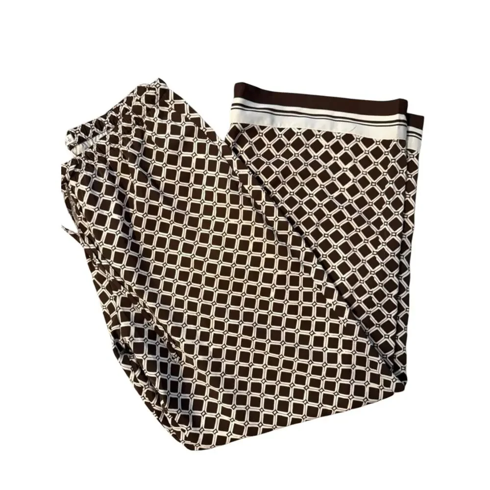 Abercrombie & Fitch Brown Geometric Wide Leg Drapey Pull On Pants Size Small